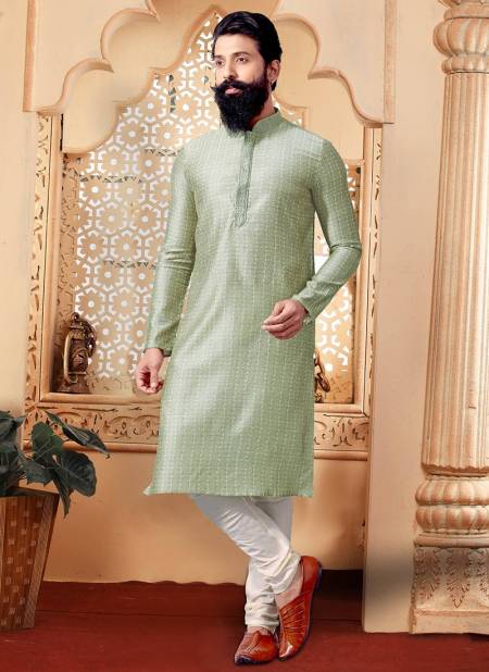 Pista Green Exclusive Party Wear Poly Jacquard Digital Printed Kurta Pajama Mens Collection RH-KP-6